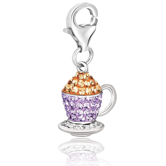 Sterling Silver Multi Color Crystal Embellished Tea Cup Charm