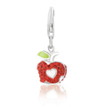 Sterling silver heart-shaped apple charm with red-tone crystals