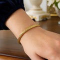14K yellow gold woven fancy weave bangle, 5.00 mm width