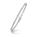 14K white gold station basket weave bracelet with round diamond accent stones