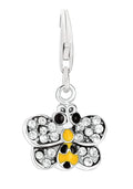 925 sterling silver butterfly charm with white-tone crystals across the wings