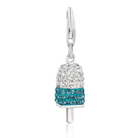 Sterling Silver Ice-Pop Style Charm with Blue and White Crystal Accents