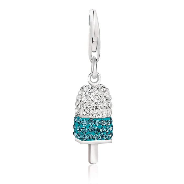 Sterling Silver Ice-Pop Style Charm with Blue and White Crystal Accents