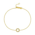 14K yellow gold bracelet with petite round diamond stones in open circle links