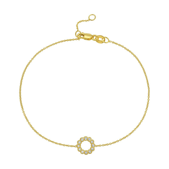 14K yellow gold bracelet with petite round diamond stones in open circle links
