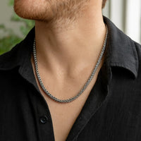 Oxidized Sterling Silver Wheat Style Chain Men's Necklace
