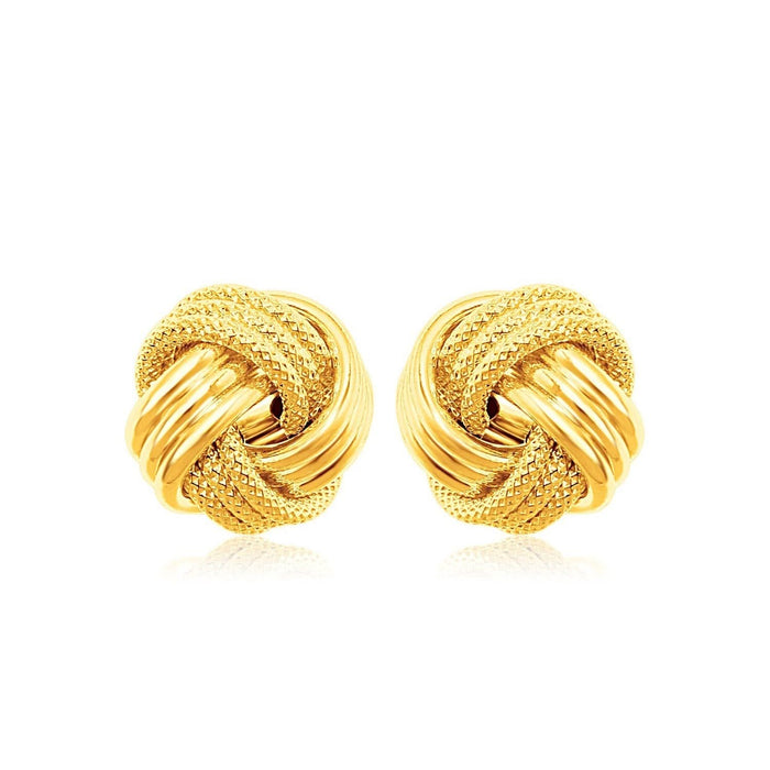 14k Yellow Gold Love Knot with Ridge Texture Earrings