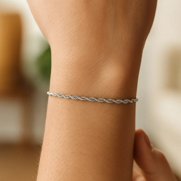 14k White Gold Solid Diamond Cut Rope Bracelet (3.00 mm)
