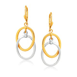 14k Two Tone Gold Intertwined Oval Shapes Dangling Earrings thumbnail 1