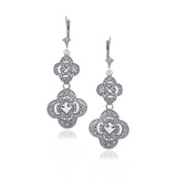 14K White Gold  Vintage Look Double Quatrefoil Dangle Earrings thumbnail 1