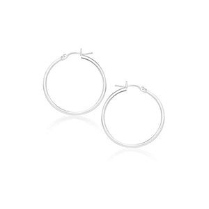 14k White Gold Polished Hoop Earrings (2x20mm)