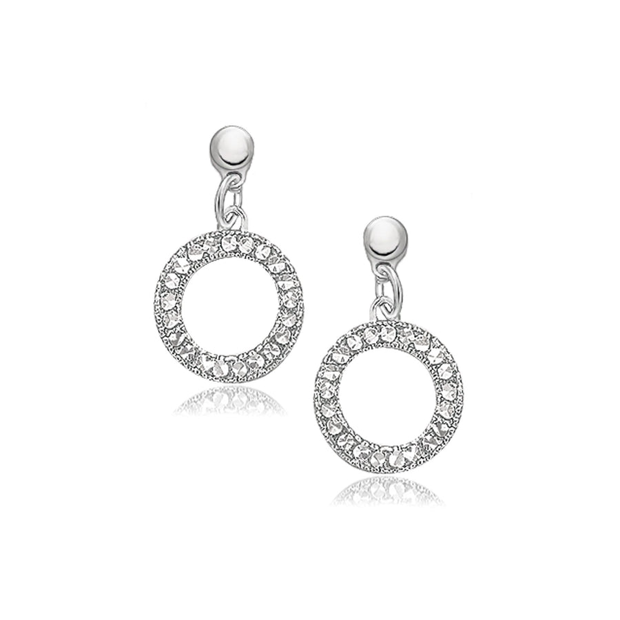 14k White Gold Diamond Cut in a Pave Setting Dangling Earrings