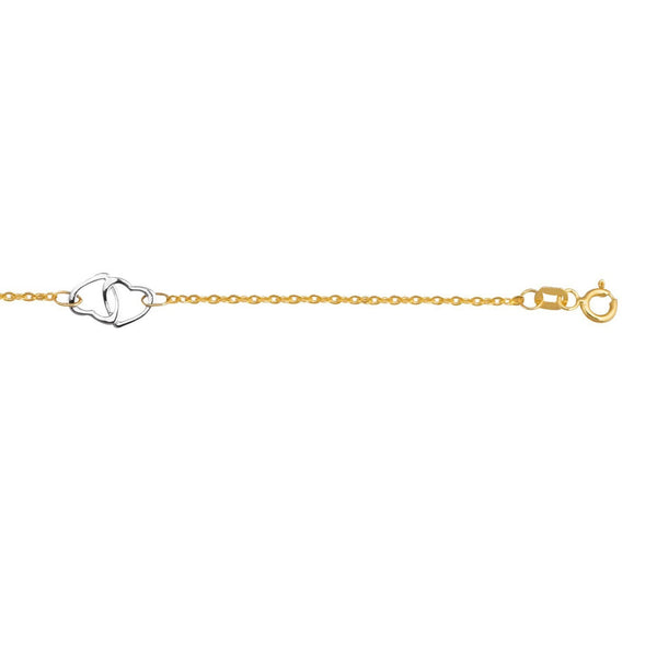 14k Two Tone Gold Entwined Heart Stationed Anklet