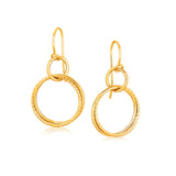 14K Yellow Gold Dangling Earrings with Textured Interwoven Rings thumbnail 1