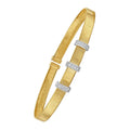 14K yellow gold cuff bangle with diamond stations along the band