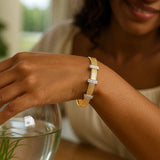 14K Yellow Gold Diamond Station Omega Cuff Bangle thumbnail 3