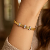 14K Yellow Gold Diamond Station Omega Cuff Bangle thumbnail 4