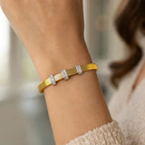 14K Yellow Gold Diamond Station Omega Cuff Bangle thumbnail 5