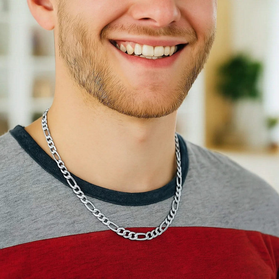 Rhodium Plated Sterling Silver Figaro Style Chain (5.40 mm)
