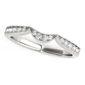 14K white gold curved wedding band with milgrain edges and round diamond stones