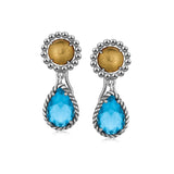 18K Yellow Gold and Sterling Silver Earrings with Blue Topaz Drop Accents thumbnail 1