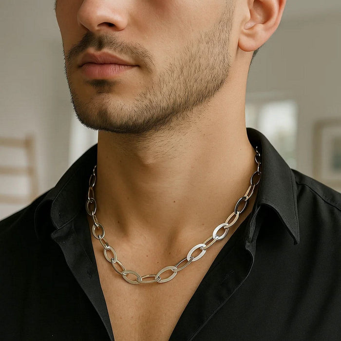Sterling Silver Rhodium Plated Italian Oval Link Chain (8.70 mm)