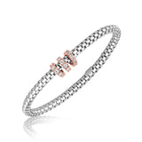 Sterling Silver Rhodium Plated Mesh Motif Bangle with Crystal Studded Stations thumbnail 1
