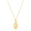 14K yellow gold high polish hamsa amulet pendant necklace