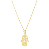 14K yellow gold high polish hamsa amulet pendant necklace thumbnail 1