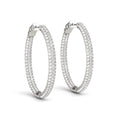 14K white gold hoop earrings with three rows of round diamond stones