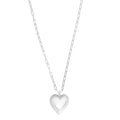 Rhodium plated sterling silver puffed heart pendant on a long necklace chain
