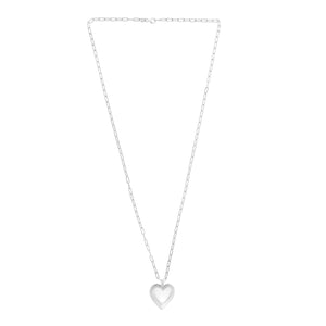 Sterling Silver Rhodium Plated Large Puffed Heart Long Necklace