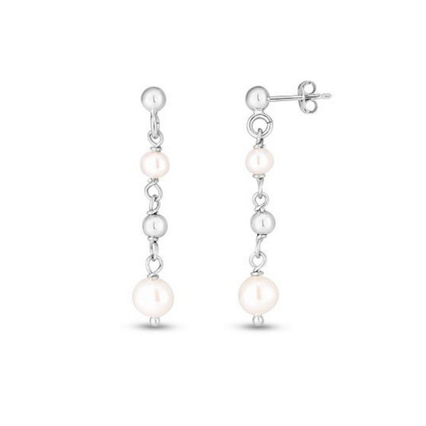 Sterling Silver Freshwater Pearl Bead Drop Earrings