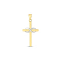 14K two-tone gold cross pendant with diamond-cut high polish finish