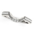 14K white gold curved wedding band with round diamond stones