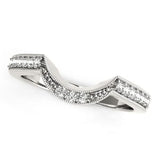 14K white gold curved wedding band with round diamond stones thumbnail 1