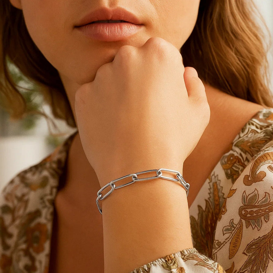 Sterling Silver Wide Paperclip Chain Bracelet
