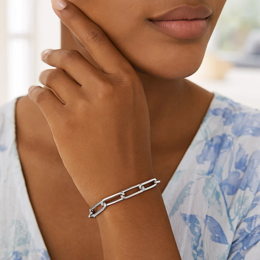 Sterling Silver Wide Paperclip Chain Bracelet