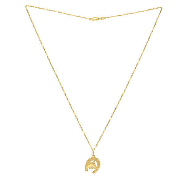 Horse and Horseshoe Necklace in 14K Yellow Gold