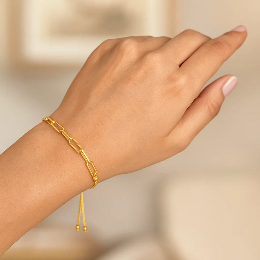14K Yellow Gold Adjustable Bracelet with Paperclip Chain (1.00 mm)