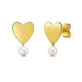 Heart and Pearl Drop Stud Earrings in 14K Yellow Gold thumbnail 1