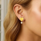 Heart and Pearl Drop Stud Earrings in 14K Yellow Gold thumbnail 2