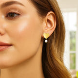 Heart and Pearl Drop Stud Earrings in 14K Yellow Gold thumbnail 4