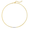 14K yellow gold bar necklace with a row of round diamond stones on omega chain