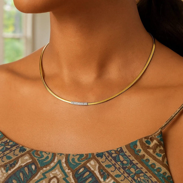 14K Yellow Gold Omega Diamond Bar Necklace