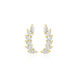 14K yellow gold leaf climber earrings with marquise cubic zirconia stones thumbnail 1