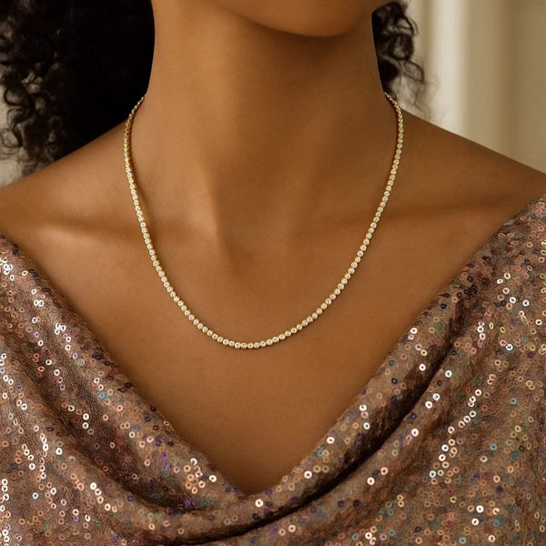 14K Two Tone Gold Diamon Oro Tennis Necklace (2.40 mm)