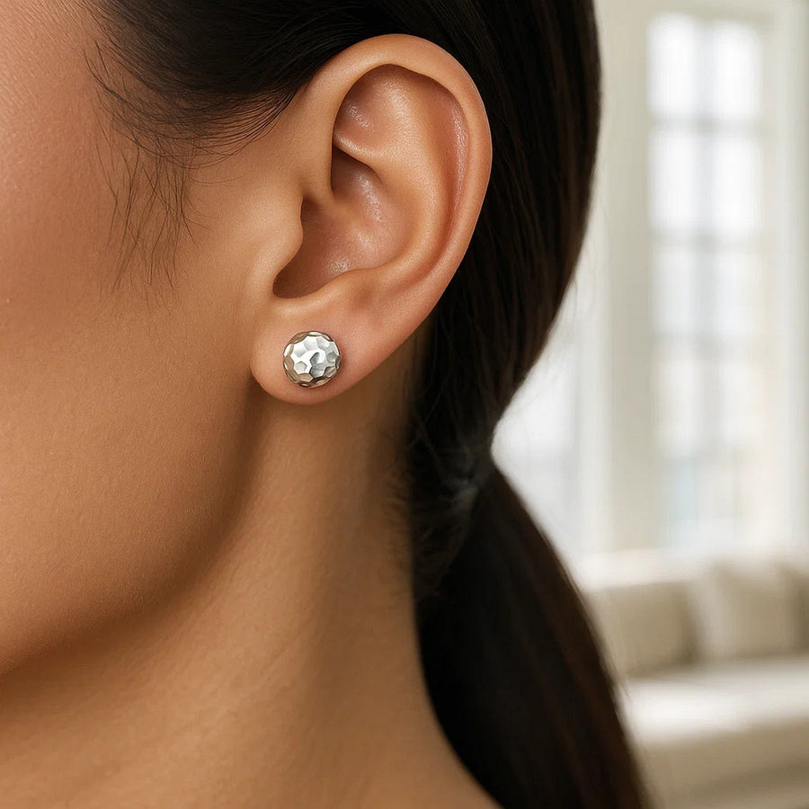 14k White Gold 7mm Round Faceted Style Stud Earrings