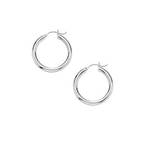 10k White Gold Polished Hoop Earrings (3x25mm)