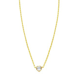 14K yellow gold necklace with heart white topaz stone pendant thumbnail 1